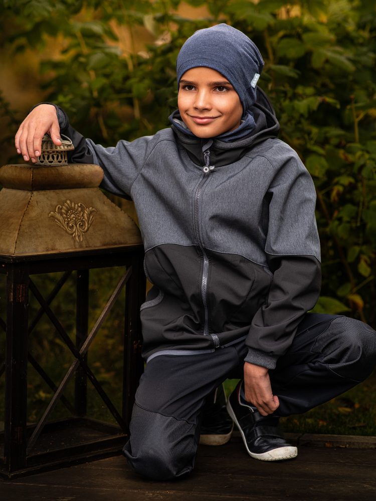 Levně Unuo Softshellová bunda s fleecem Street DUO, Černá, Žíhaná antracitová ( Unuo softshell jacket) - 110/116