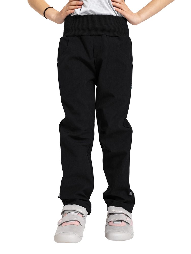 Levně Unuo, Dětské softshellové kalhoty s fleecem Cool, Černá - 104/110
