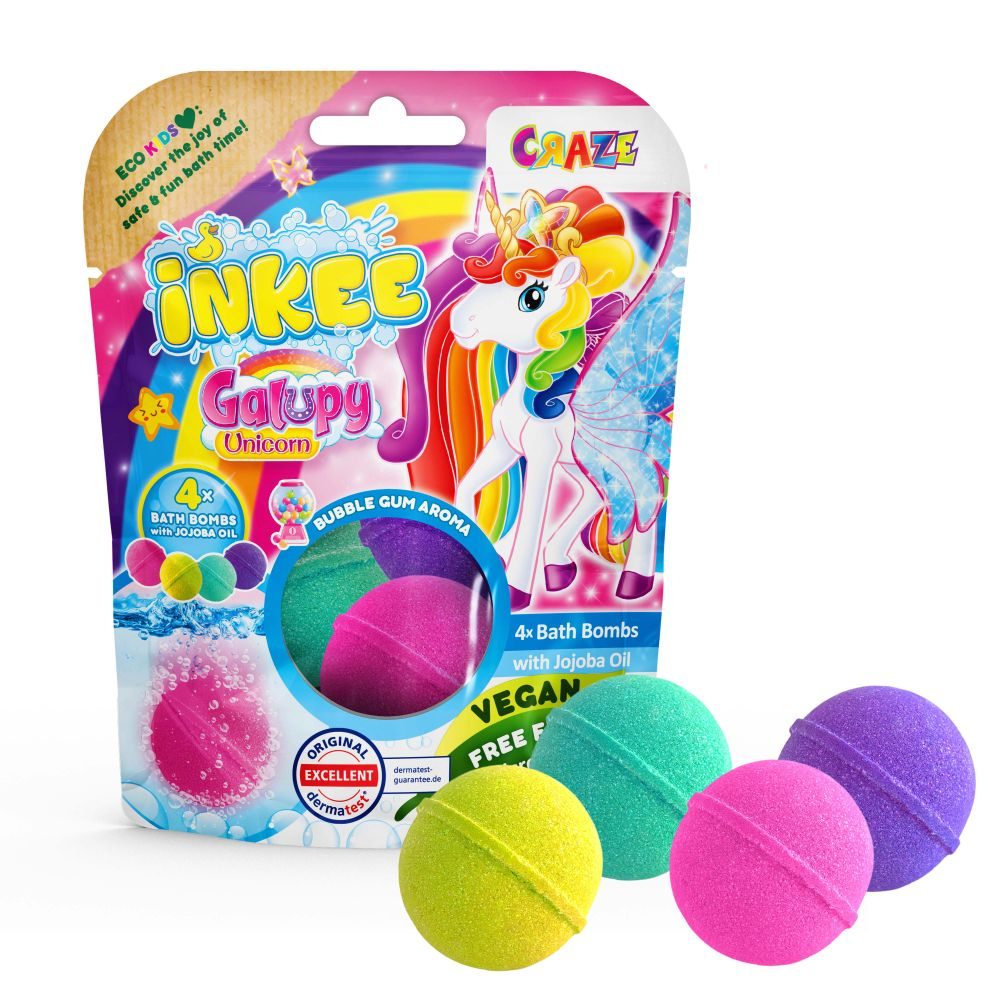 Levně INKEE - Šumivá bomba do vany - Barvy Galupy jednorožce 4 pack