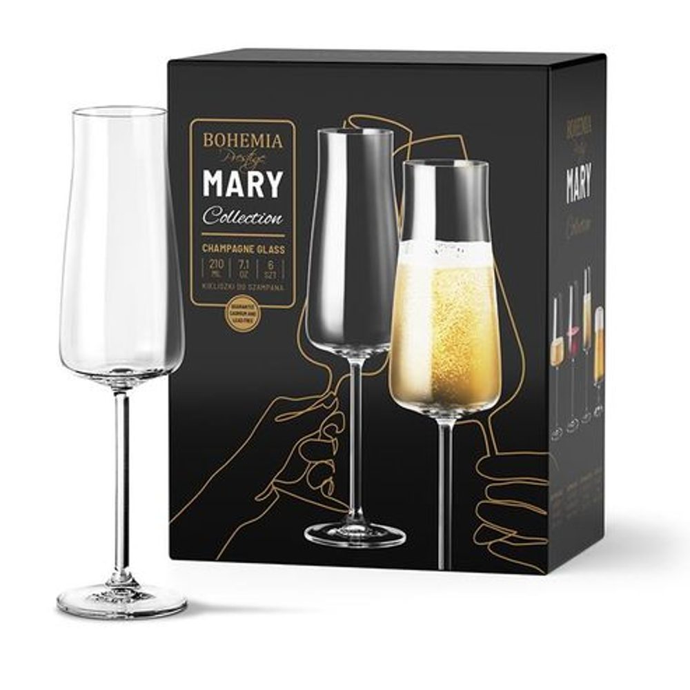 Levně sklen. 210ml, 6ks, MARY BOHEMIA PR., šampus, DB