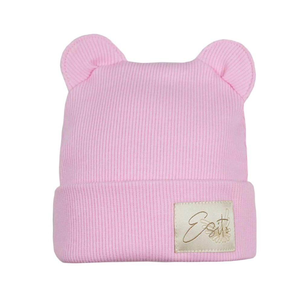 Levně ESITO Zimní žebrovaná čepice s oušky Color Pink - 40 růžová