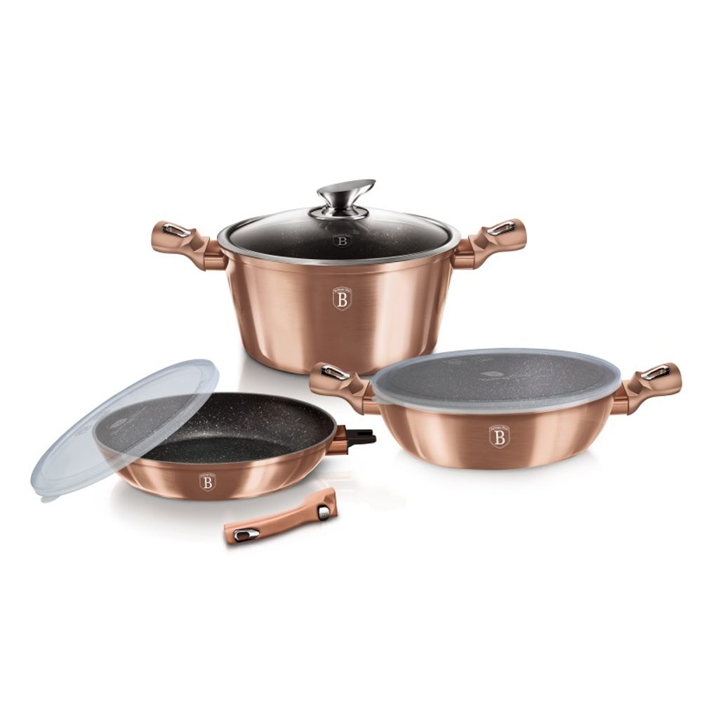 Levně BERLINGERHAUS Sada nádobí s mramorovým povrchem 6 ks Rosegold Metallic Line BH-7051