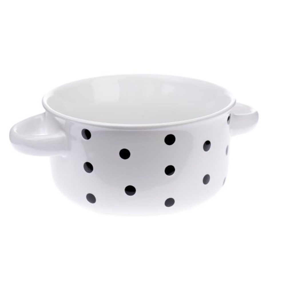 Levně miska 560ml BÍLÁ, ČERNÝ PUNTÍK, d13,5 6,8cm, keramika