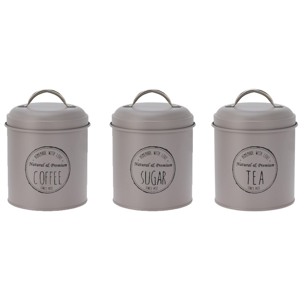 Levně EXCELLENT HOUSEWARE Dóza na potraviny kávu, čaj a cukr sada 3 ks šedá KO-C80653730seda