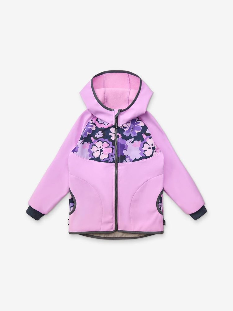 Levně Dětská softshellová bunda bez zateplení Basic, Lila, Kytky - 110/116
