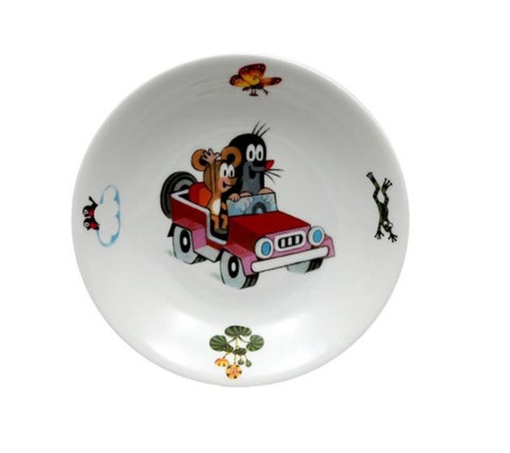 Levně talíř d20cm hluboký, KRTEK a auto, dětský,český porc.