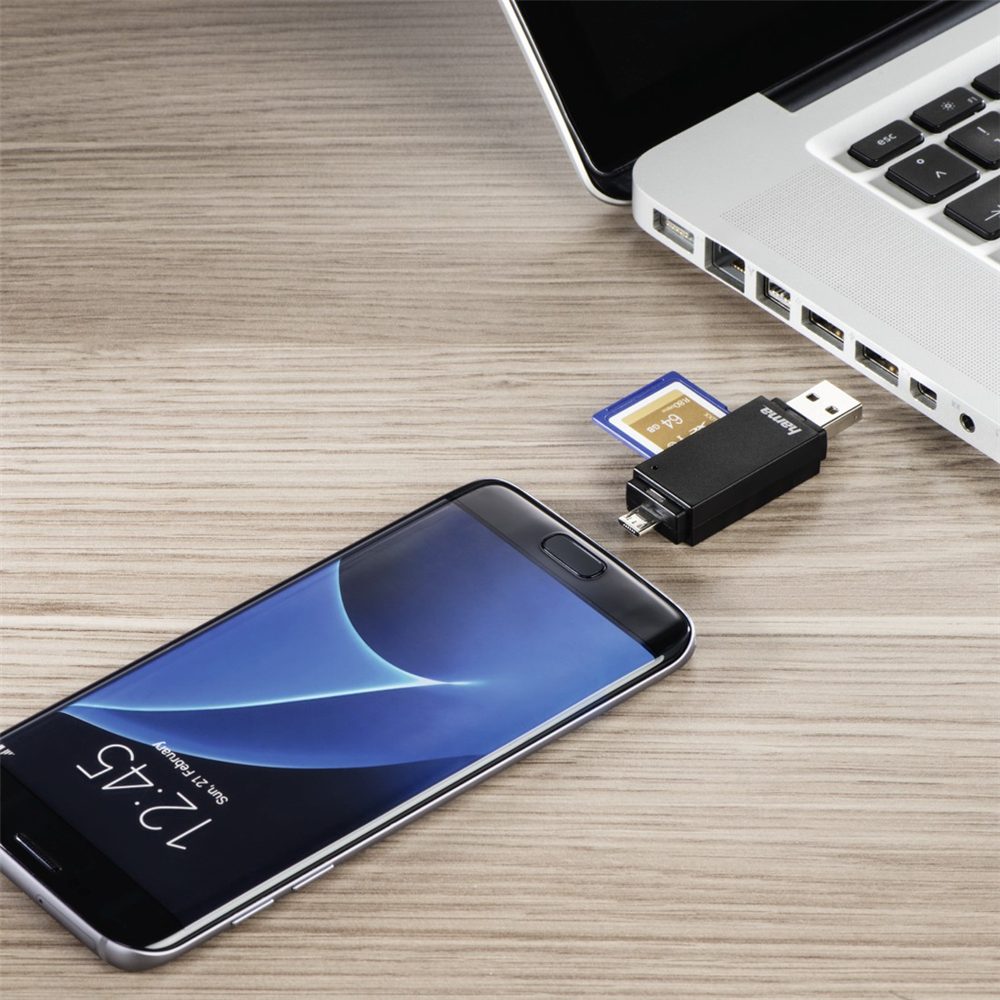 Hama USB 2.0 OTG čtečka karet Basic, SD/microSD, černá (obrázek 4)
