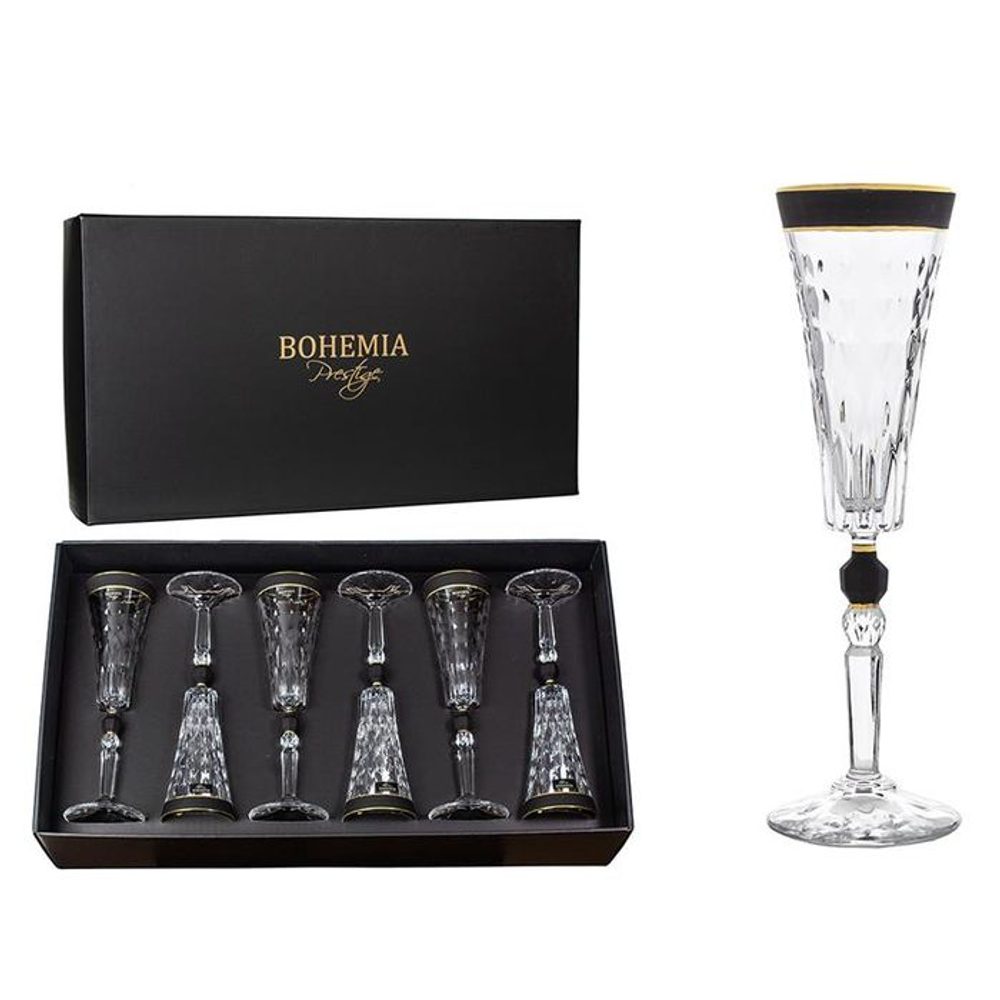 Levně sklen. 170ml, 6ks, BOHEMIA PR. šampus, CONTE MODERN černá, DB, šampus
