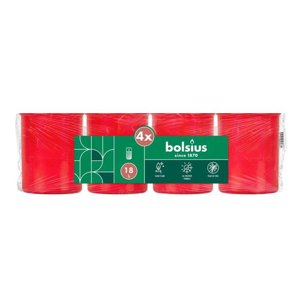 Levně Bolsius SADA HŘBITOVNÍCH SVÍČEK 4X18H BEZ VÍČKA ČERVENÁ