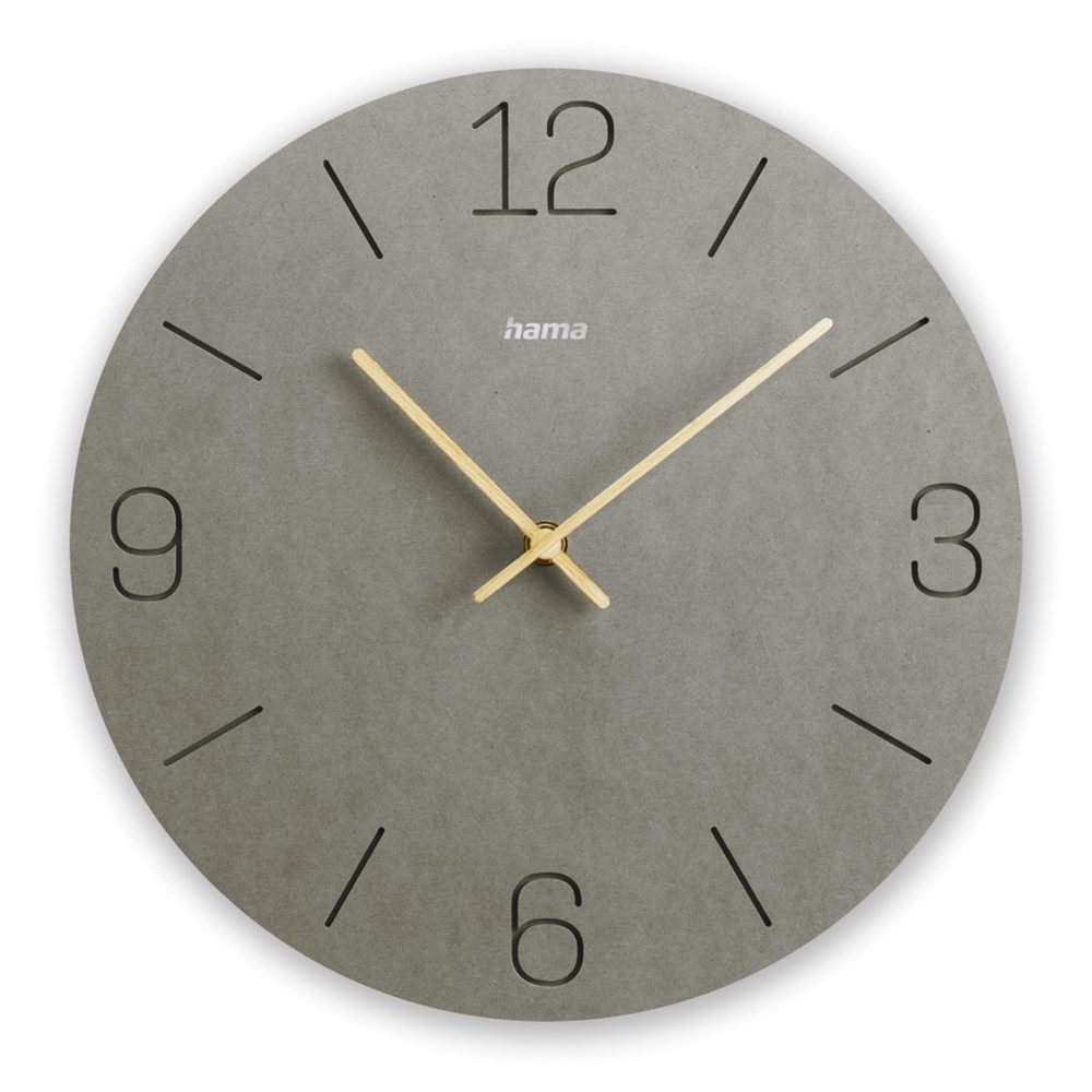 Levně Hama Crete, nástěnné hodiny, průměr 30 cm, vyryté číslice, tiché, MDF, tmavě sivé