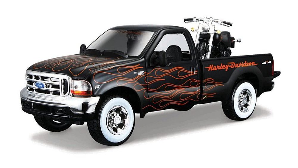 Levně Maisto - Harley-Davidson Custom, 1999 Ford F-350 Super Duty Pickup, 1:24