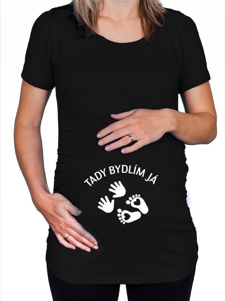 Levně Těhotenské tričko - Tady bydlím já - XL černá