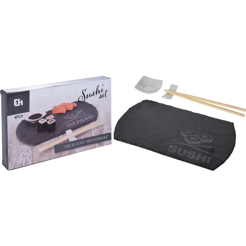 Levně EXCELLENT HOUSEWARE Sushi set porcelán/břidlice/bambus sada 4ks KO-210000220