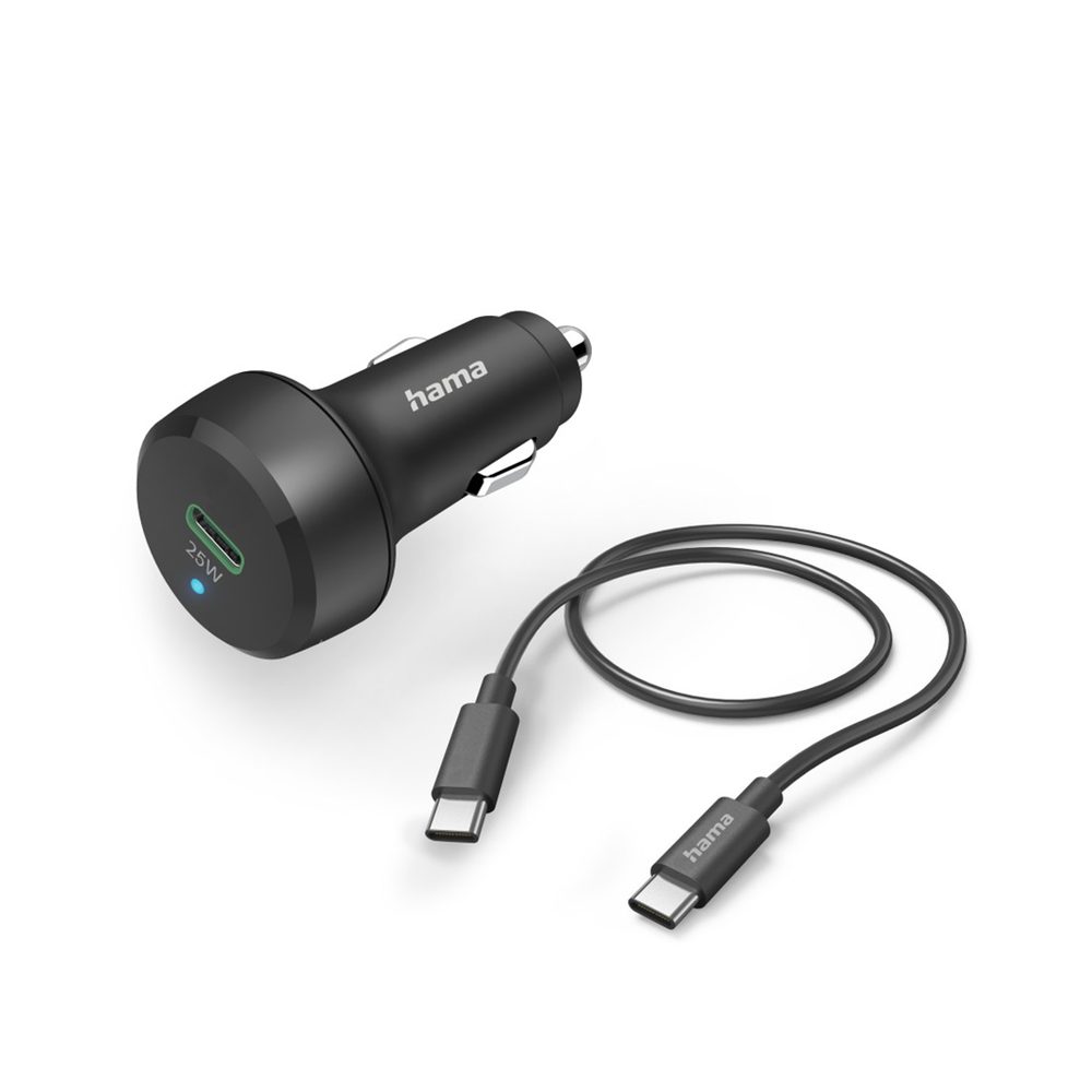 Levně Hama set: rychlá USB nabíječka do vozidla USB-C PD/QC 25 W + kabel USB C-C 1 m