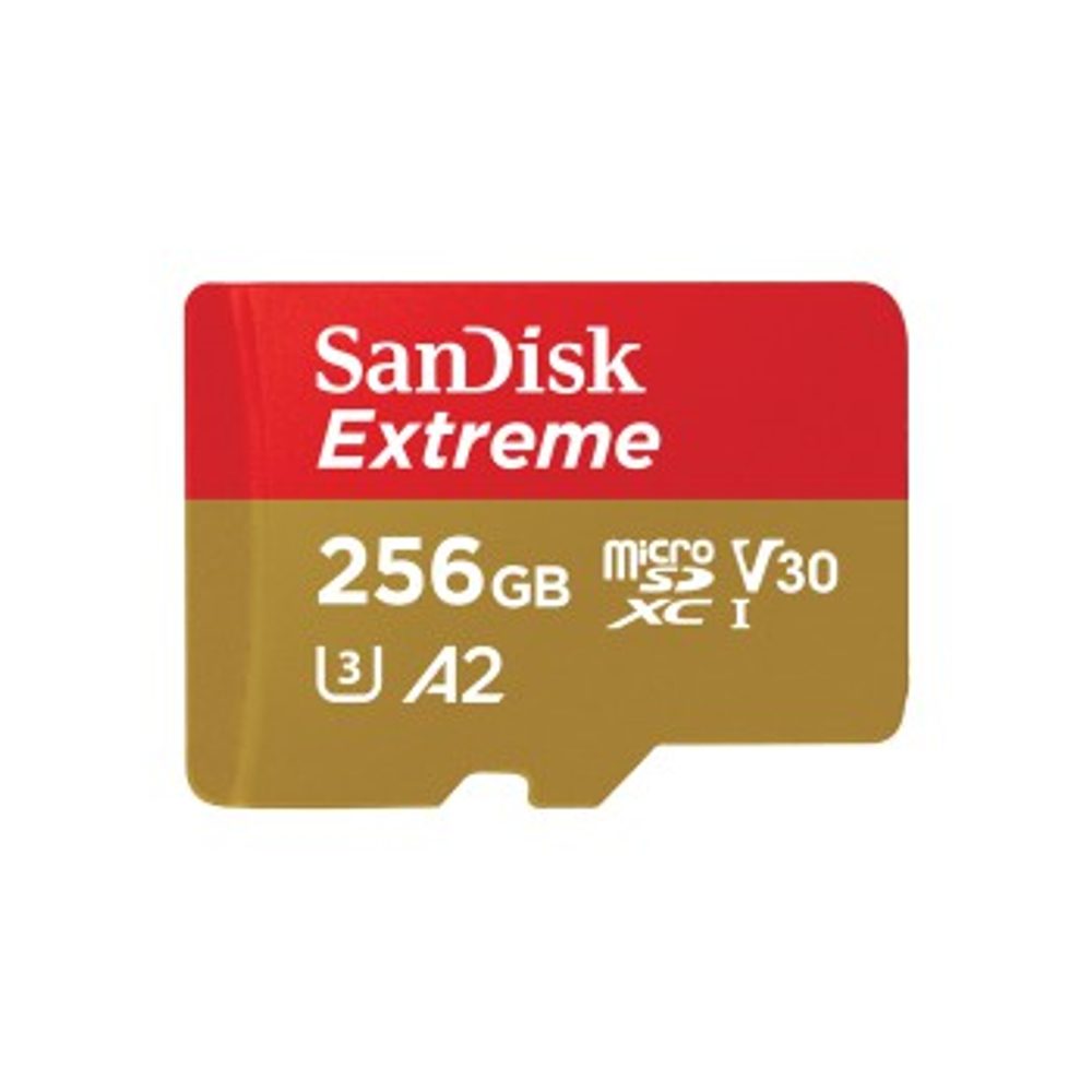 Levně SanDisk Extreme microSDXC 256 GB + SD Adapter 190 MB/s and 130 MB/s Read/Write A2 C10 V30 UHS-I U3