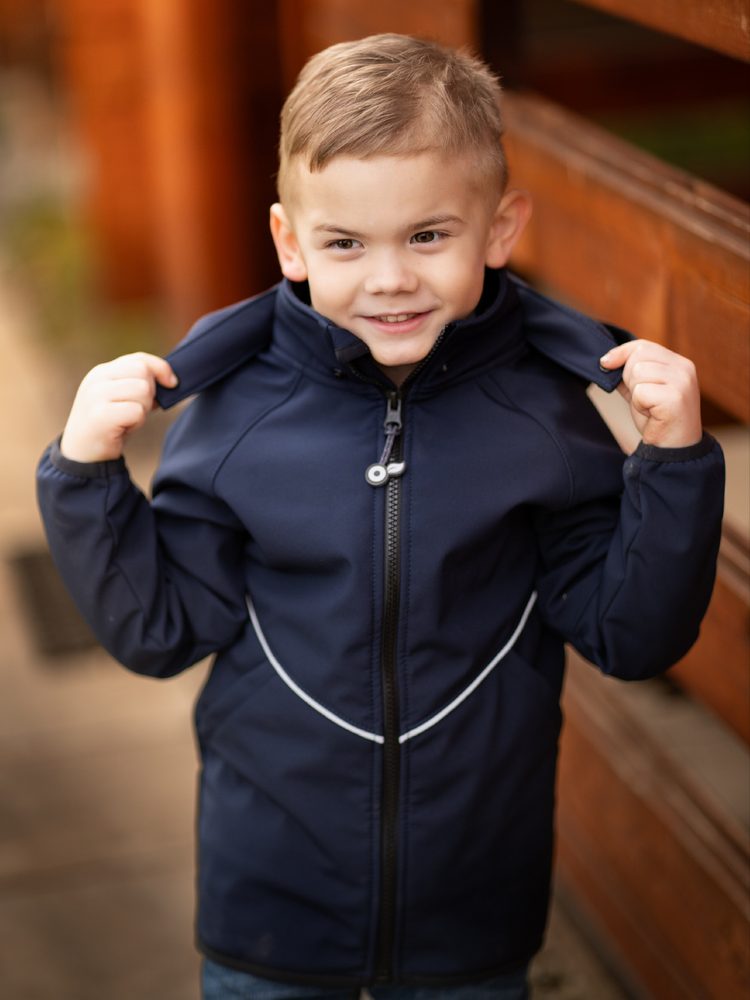 Levně Unuo, Dětská softshellová bunda s fleecem Slim, Tm. Modročerná - 104/110