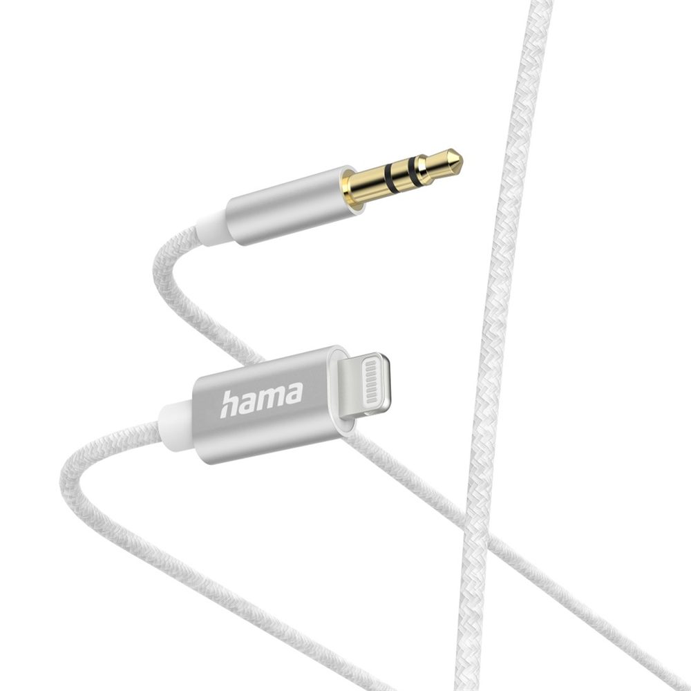 Levně Hama MFI audio adaptérový kabel Lightining na jack 3,5 mm pro Apple, 1 m, aktivní, alu
