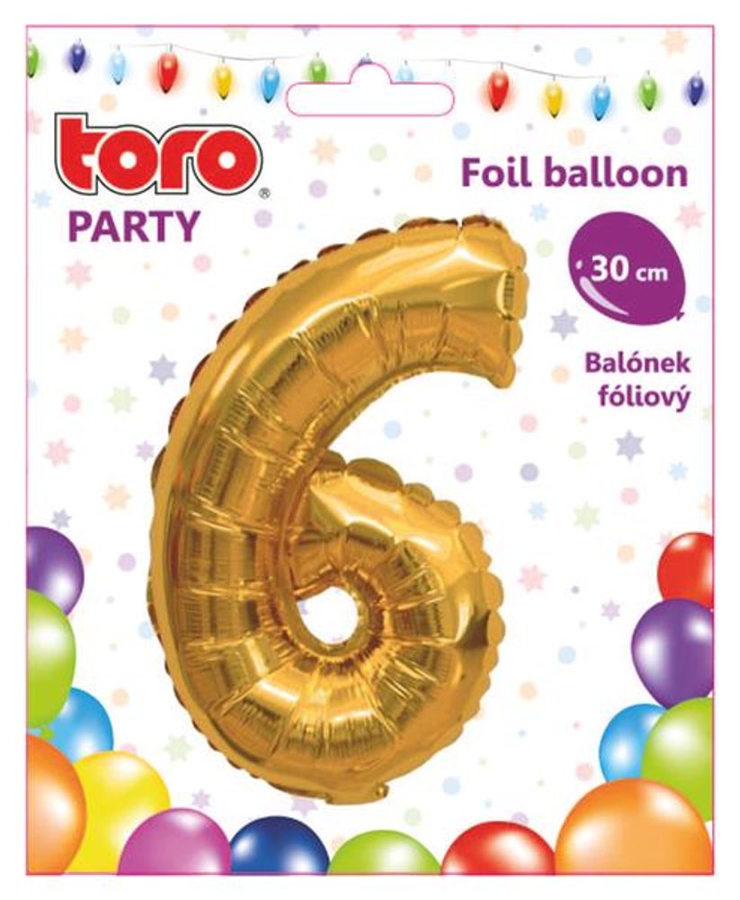 Levně TORO BALÓNEK ČÍSLICE 6, 30CM, MATNĚ ZLATÁ