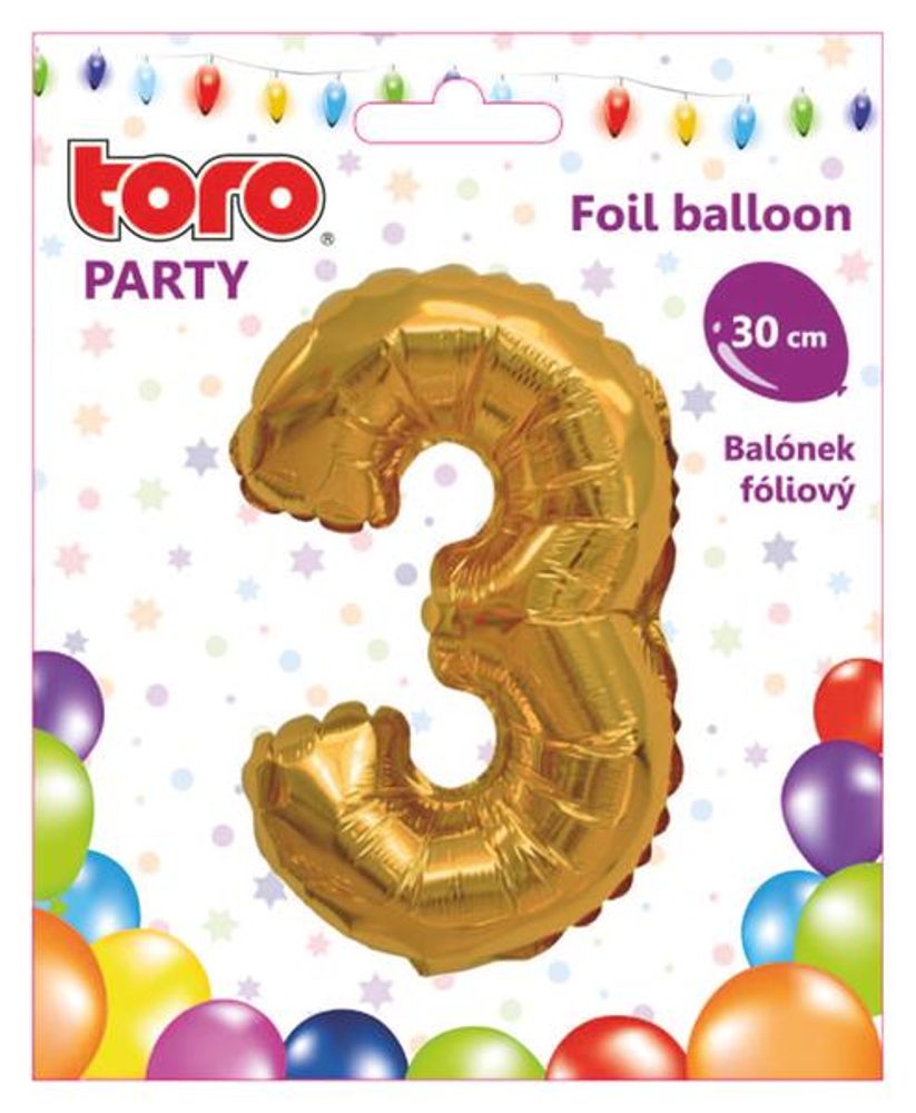 Levně TORO BALÓNEK ČÍSLICE 3, 30CM, MATNĚ ZLATÁ