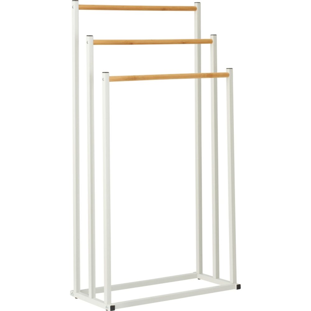Levně BATHROOM SOLUTIONS Věšák na ručníky kovový bílý s bambusem KO-C80653870