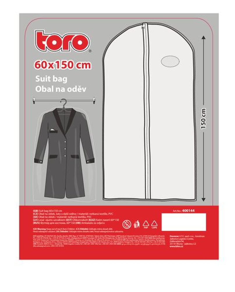Levně TORO OBAL NA OBLEK 150X60CM, NETKANÁ TEXTILIE