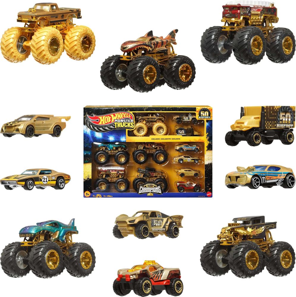 Levně HW MONSTER TRUCKS BIGFOOT 50. VÝROČÍ SET ANGLIČÁKŮ & TRUCKŮ