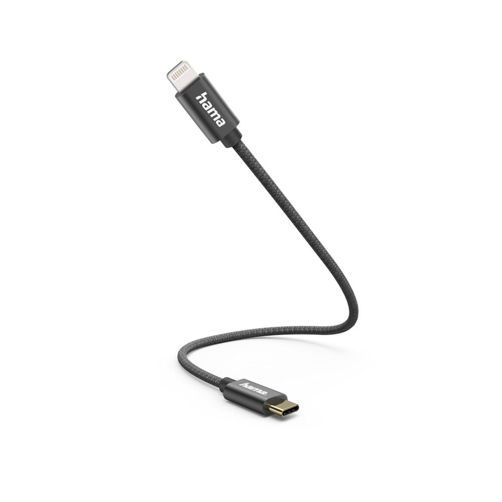 Levně Hama MFi USB-C Lightning kabel pro Apple, 0,2 m, opletený, černý