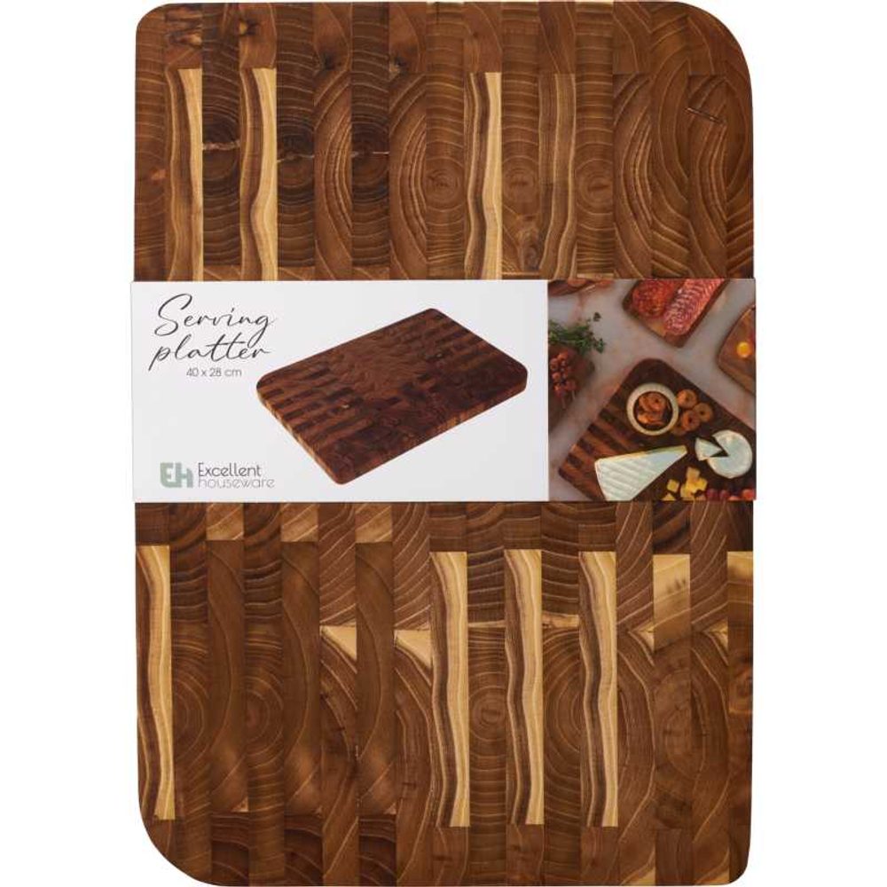 Levně EXCELLENT HOUSEWARE Prkénko servírovací a krájecí teakové dřevo 40 x 28 x 20 cm KO-210001280