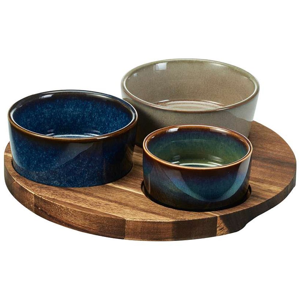 Levně EXCELLENT HOUSEWARE Servírovací misky na akátovém podnose sada 4 ks KO-278001190