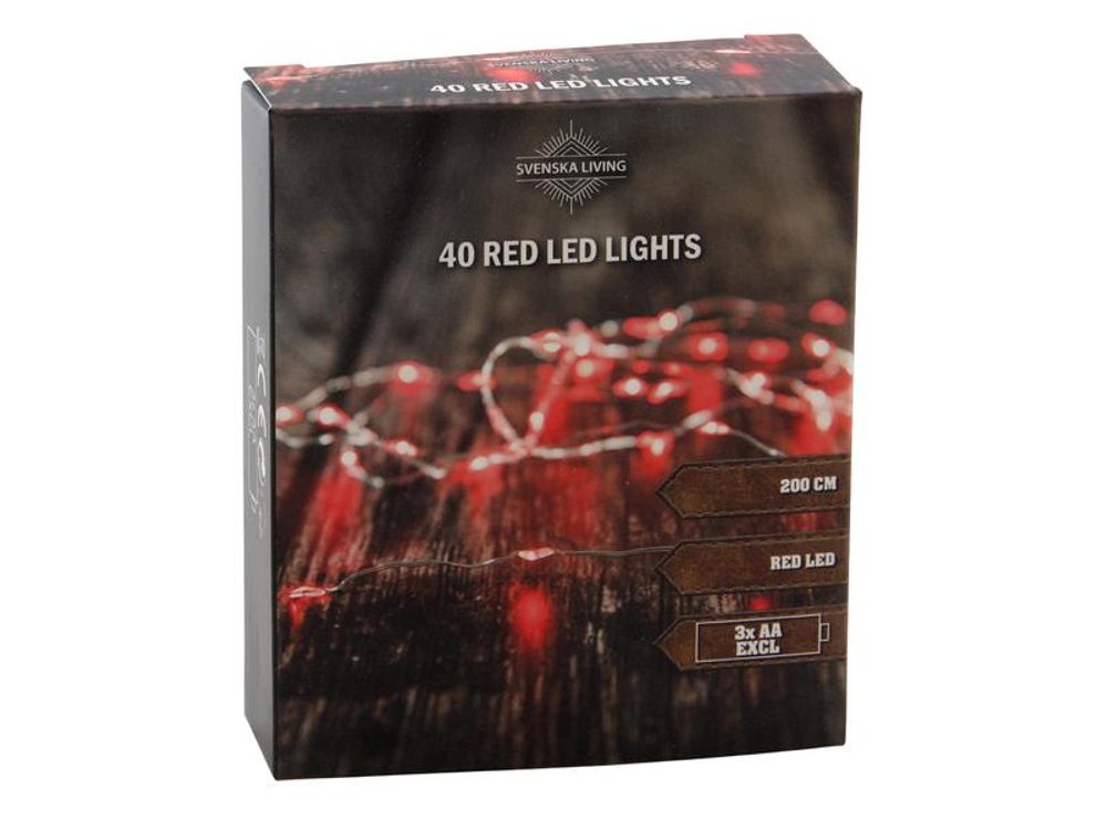 Levně SVENSKA LIVING ŘETĚZ 40LED ČERVENÝ 2M 3XAA