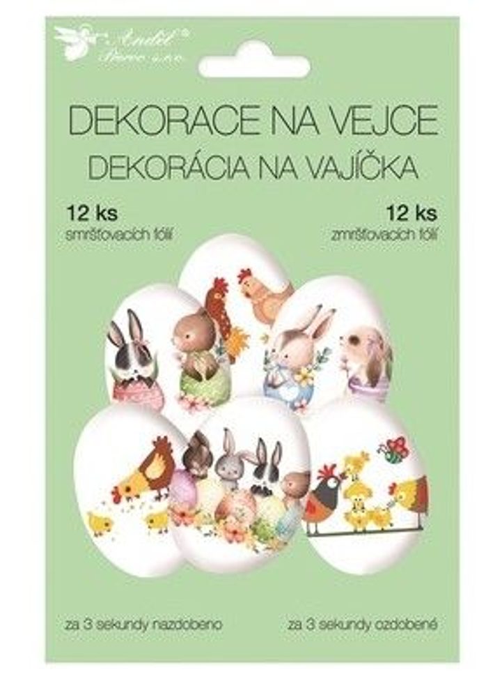 Levně sada k dekor. vajec, ZVÍŘÁTKA velikon., 12ks, smršt.fólie