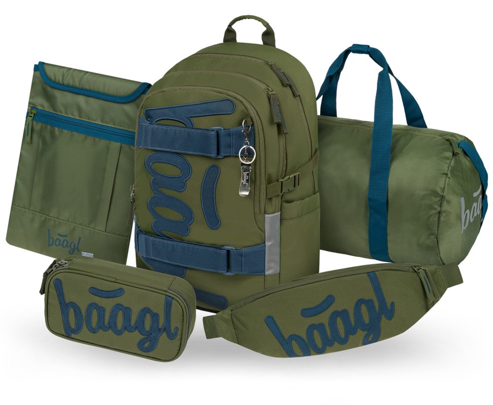 Levně BAAGL SET 5 Skate Olive: batoh, penál, sportovní taška, ledvinka, obal na notebook GRS