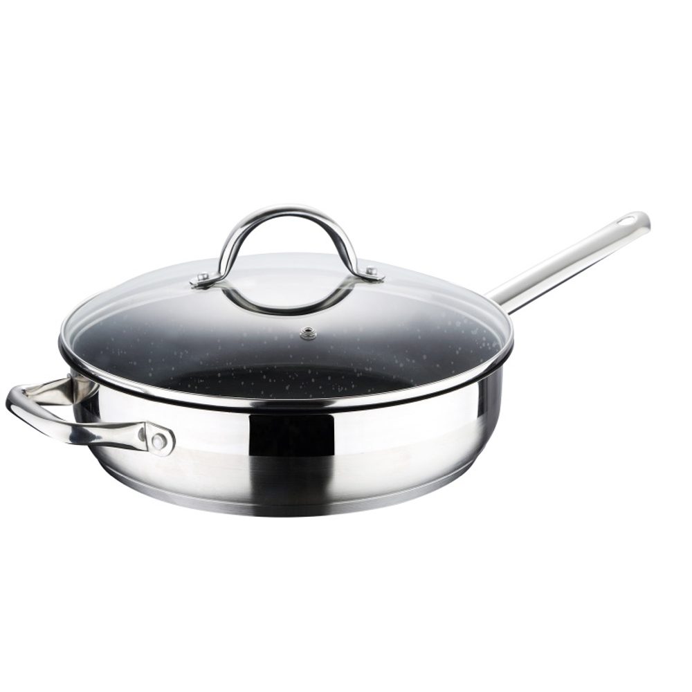 Levně BERGNER Pánev s mramorovým povrchem a poklicí GOURMET 24 cm nerez BG-9846-MM
