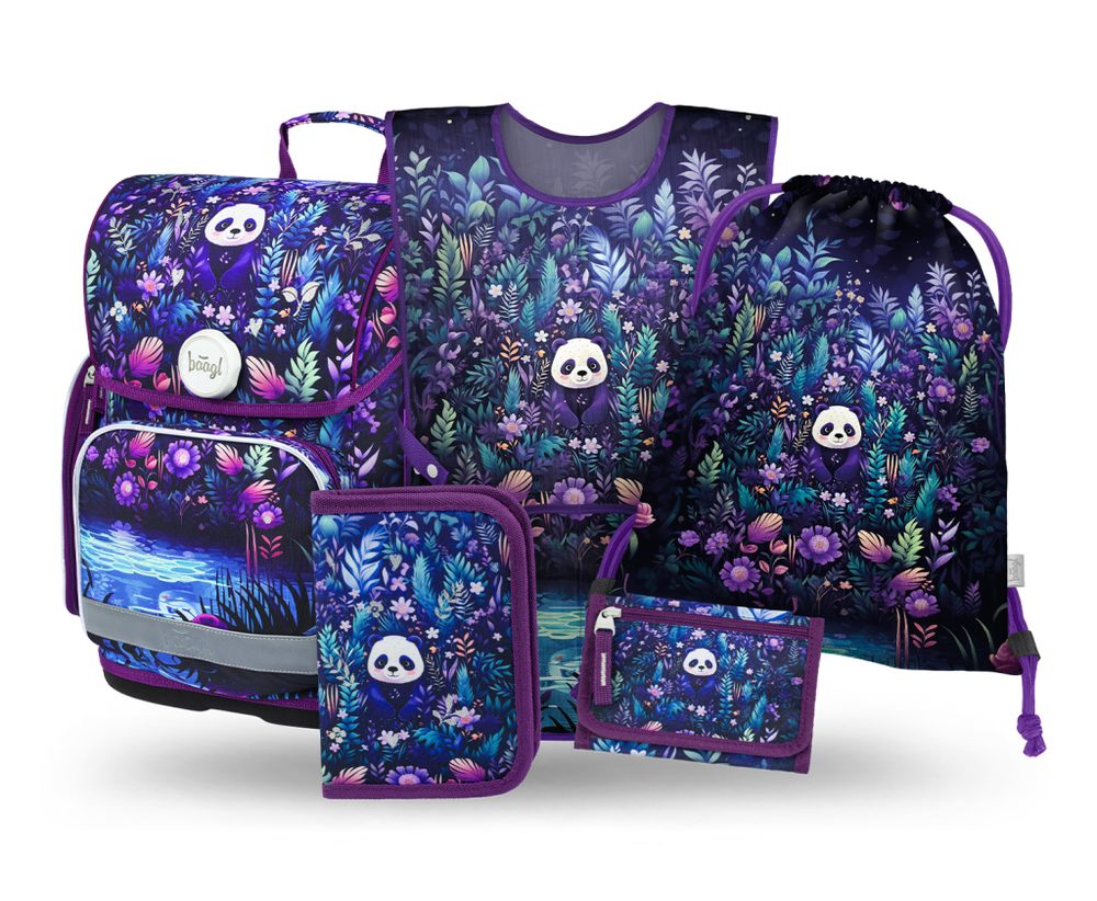 Levně BAAGL SET 5 Ergo Jungle Panda: aktovka, penál, sáček, zástěra, peněženka