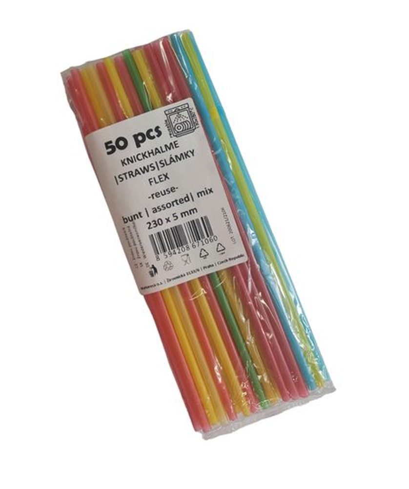 Levně brčko d 5mm, 24cm, 50ks, FLEXI-ohebné, opak.použití, plast