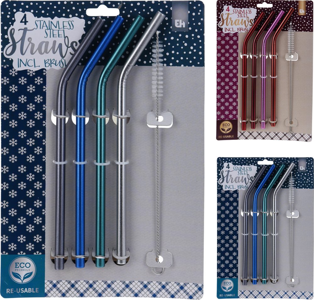 Levně brčko d 7mm, 21cm, 4ks, čistič, ohnuté, 2barvy, NR