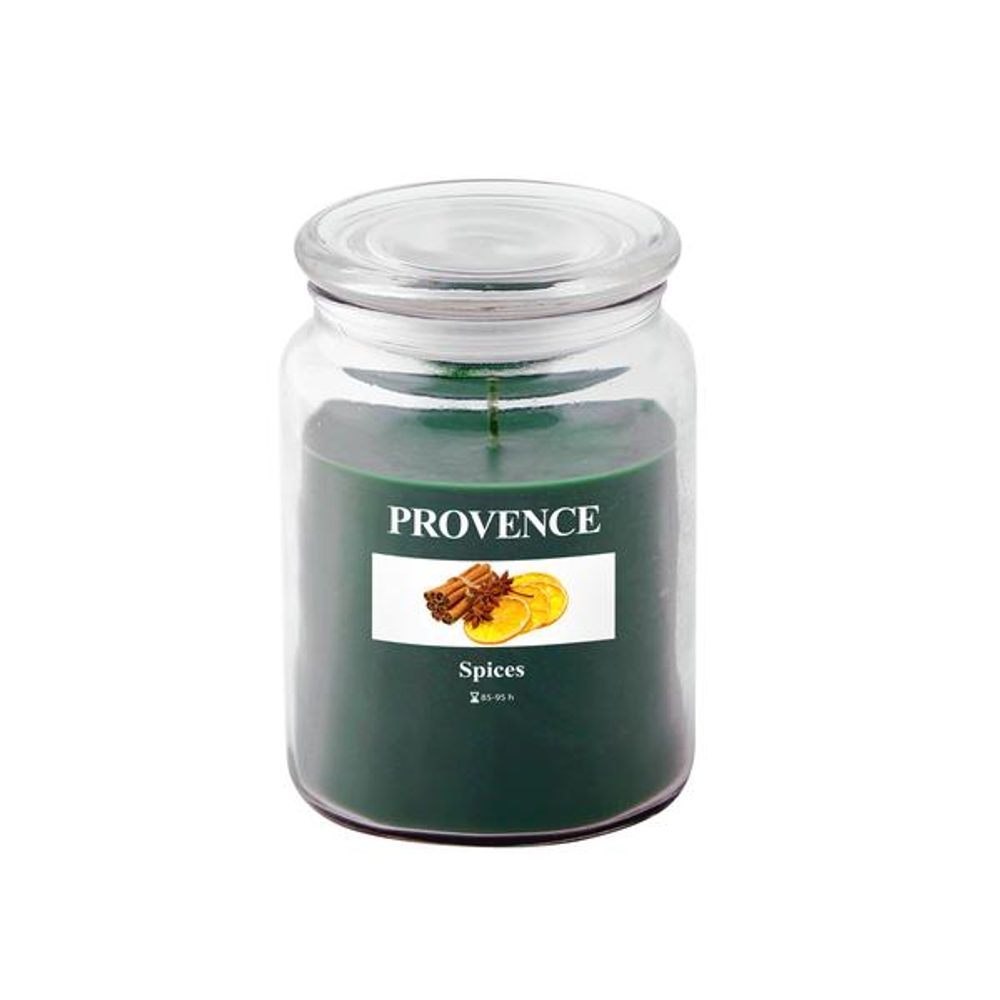 Levně Provence SVÍČKA VE SKLE S VÍČKEM 510G, KOŘENÍ