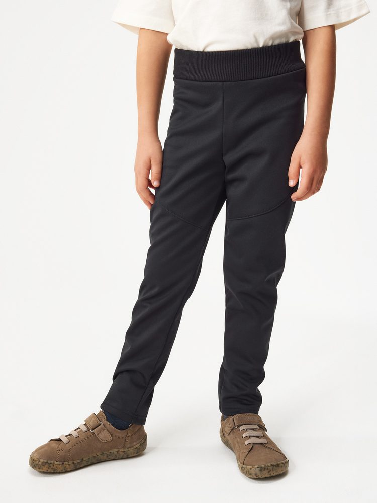 Levně Unuo, Dětské softshellové kalhoty s fleecem pružné Sporty, Černá - 128/134