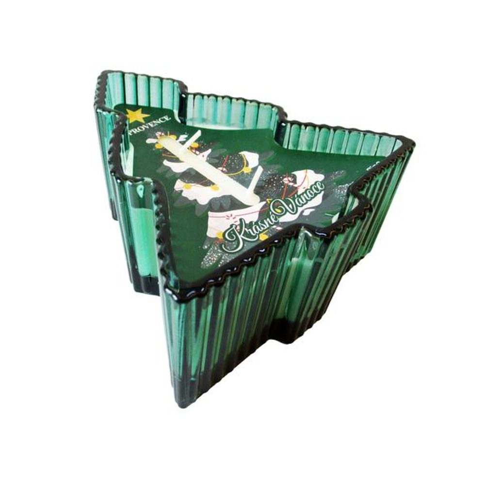 Levně Provence SVÍČKA VE SKLE VÁNOČNÍ TVAR STROMEK 14X14,8X6 230G