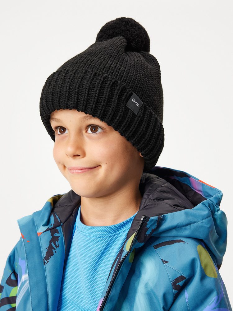 Levně Unuo Dětská čepice pletená Bobble, Černá - L (53-56 cm)