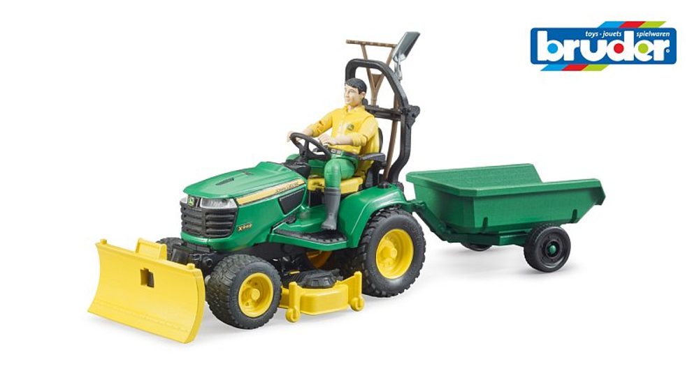 Levně Užitkové vozy - bworld traktor John Deere s přívěsem a zahradníkem