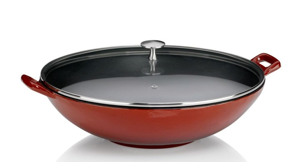 Levně KELA Wok litinový s poklicí CALIDO 36 cm červená KL-11947