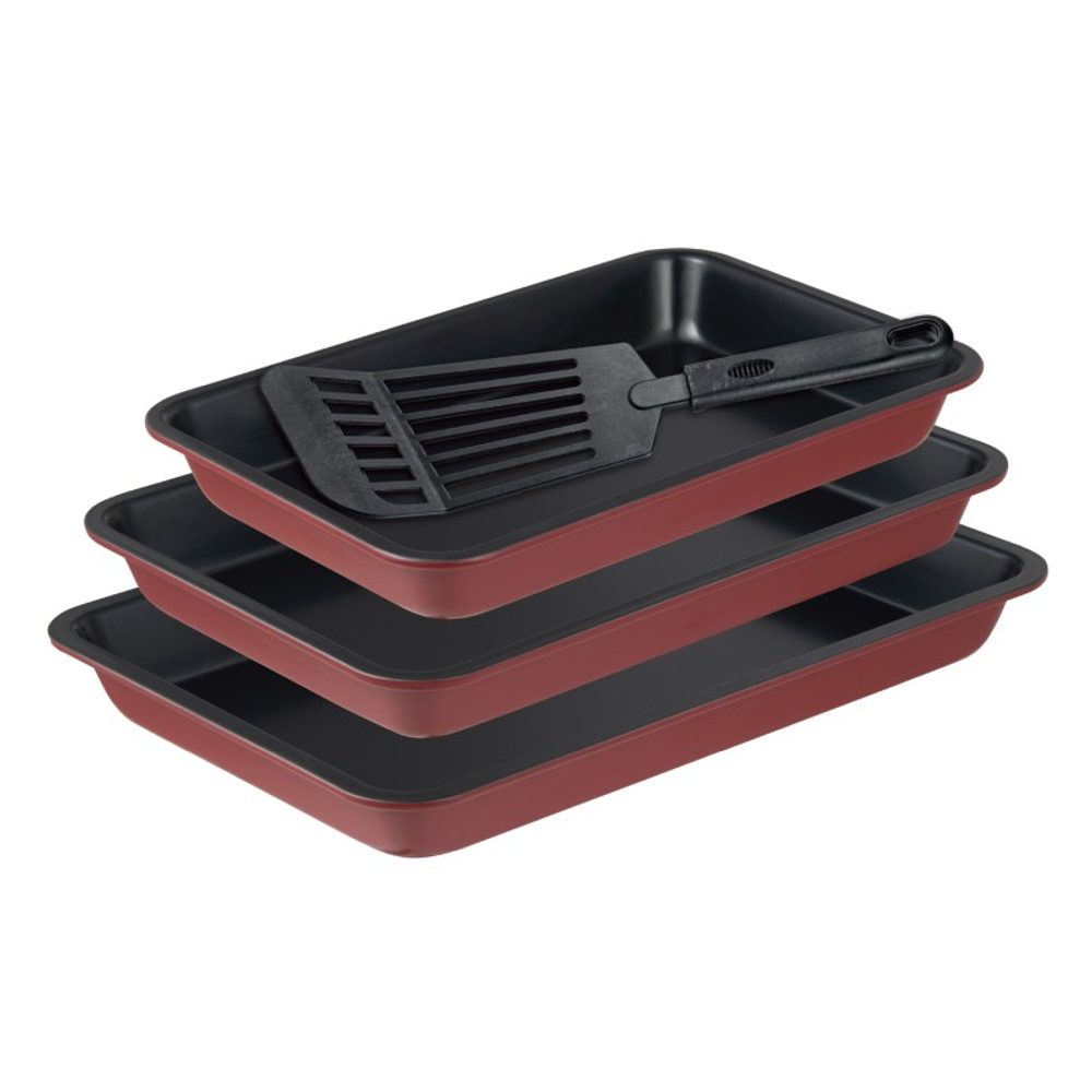 Levně BERGNER Pekáč s nepřilnavým povrchem a naběračkou MAROON sada 3 ks BG-37248-RD