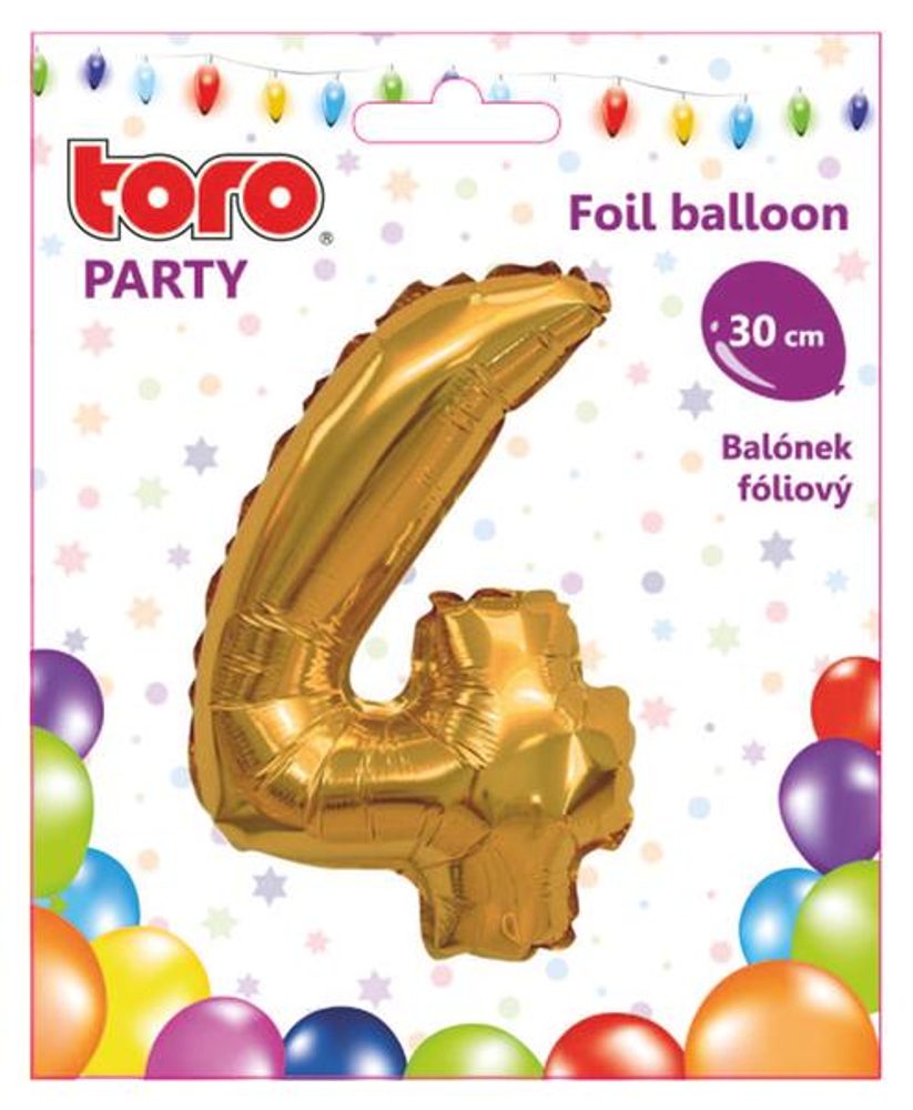 Levně TORO BALÓNEK ČÍSLICE 4, 30CM, MATNĚ ZLATÁ
