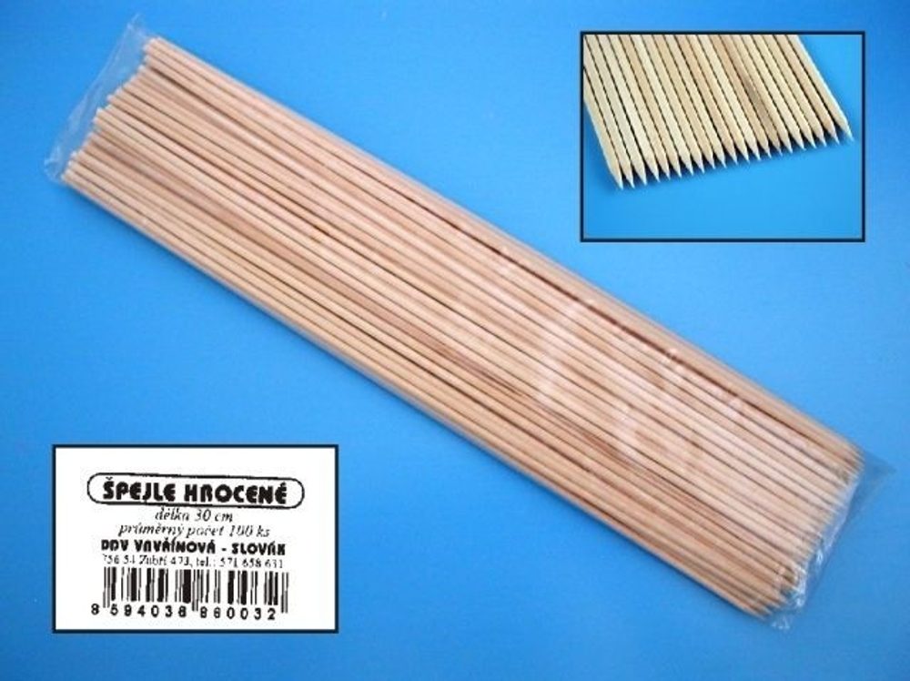Levně špejle 30cm, d3mm,100ks, hroc., špíz, dřevo