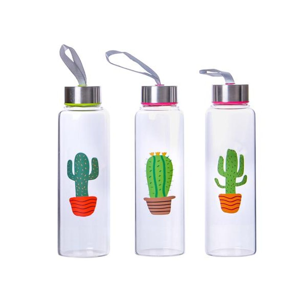 Levně TORO LÁHEV SKLENĚNÁ S UZÁVĚREM CACTUS 390ML 3 ASSORT