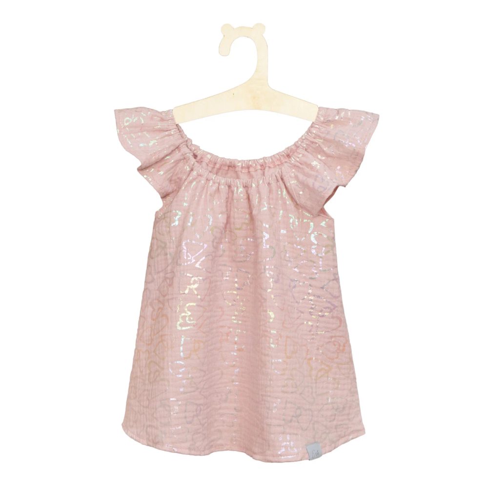 ESITO Dívčí mušelínové šaty Shiny heart - růžová - 104 - 110 růžová