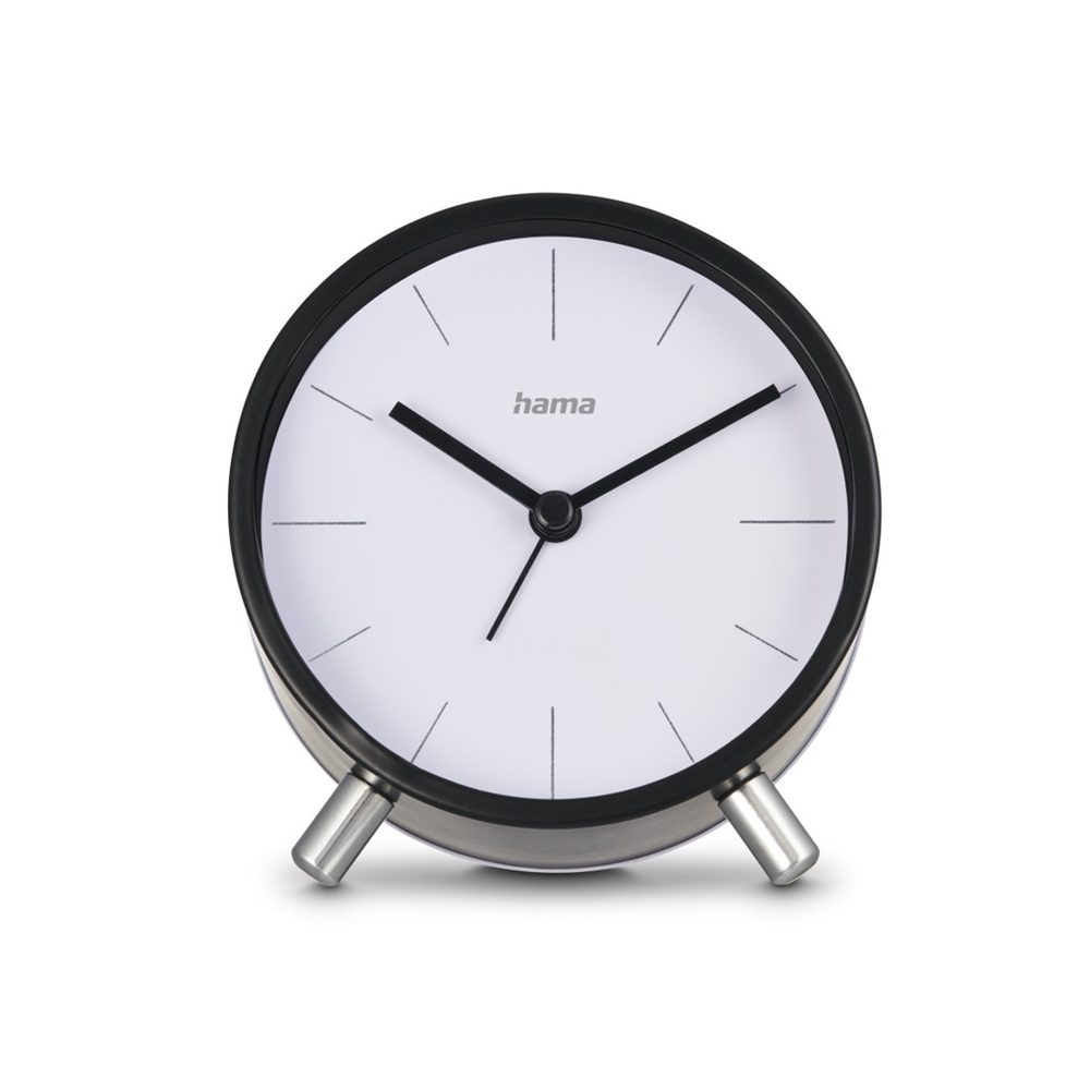 Levně Hama Flores, budík řízený rádiovým signálem, průměr 11 cm, tichý chod, podsvícení, černý
