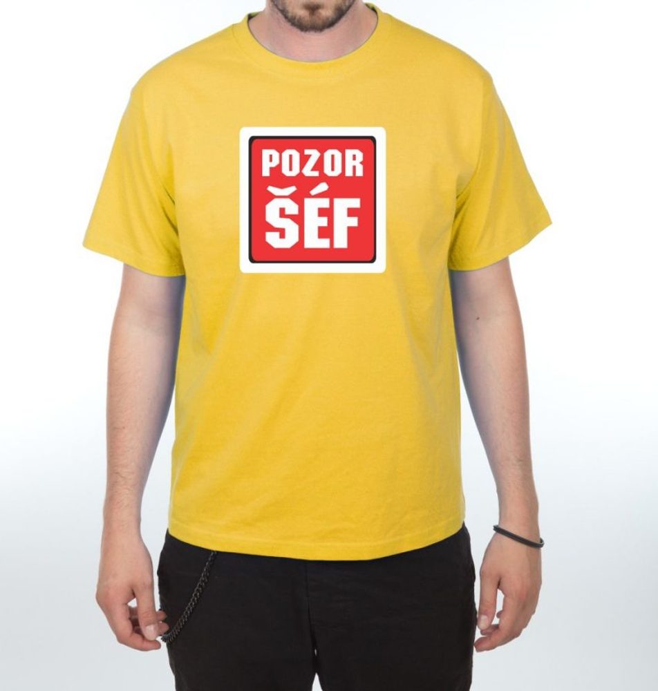 Levně Tričko - Pozor šéf - S žlutá