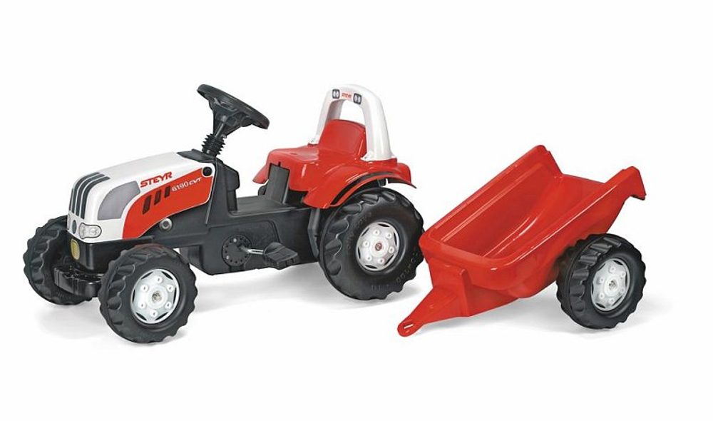Levně ROLLYTOYS Šlapací traktor Rolly Kid Steyer s vlečkou-červený